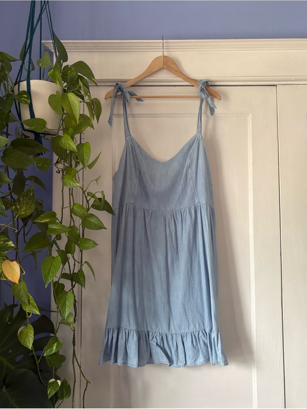Light Blue Chambray Tie-Shoulder Sundress